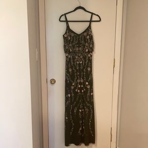 ADRIANNA PAPELL FLORAL green beaded dress mint condition